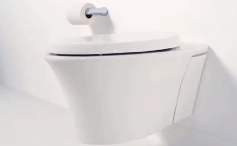 toilet mounted to wall